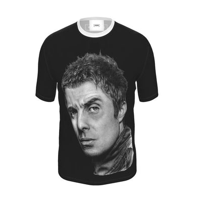 Legend Atelier: Black Liam Gallagher Printed T-Shirt with White Neck